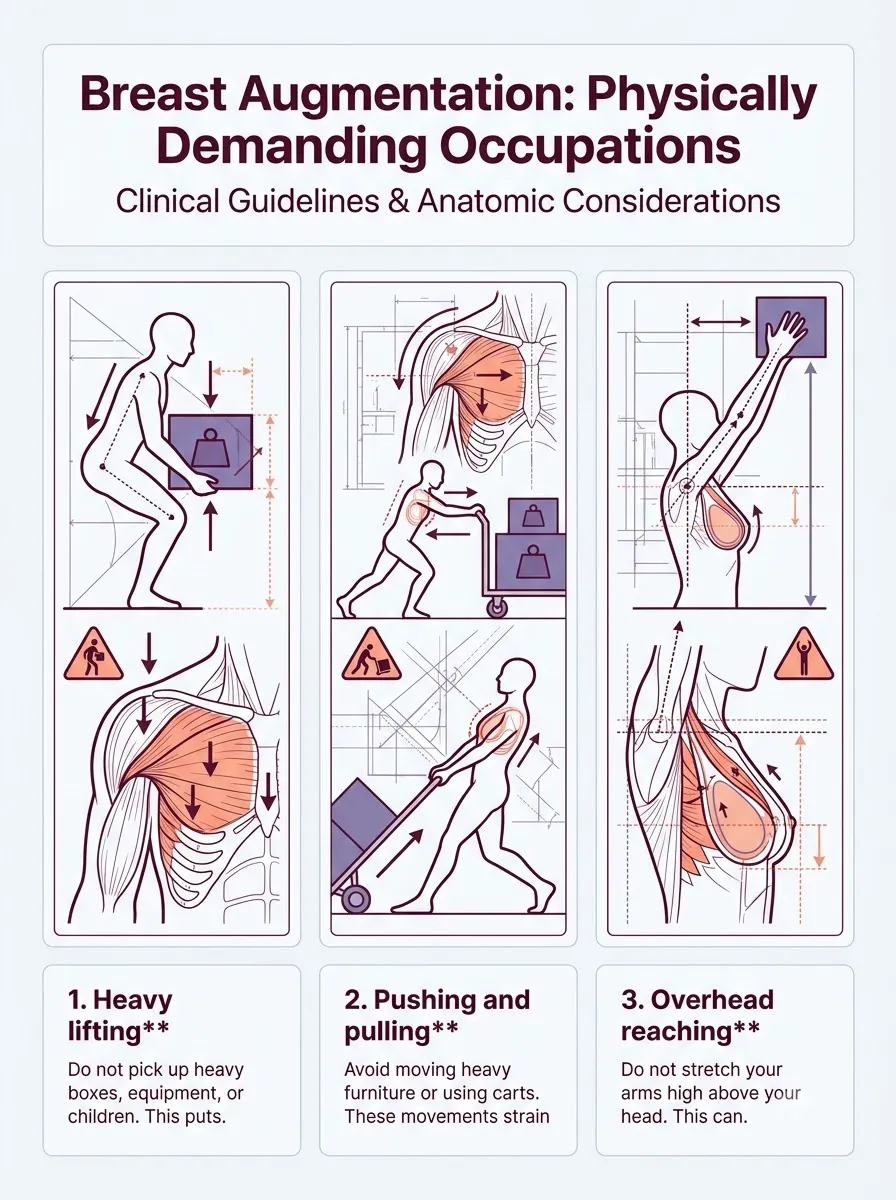 Medical schematic diagram illustrating physically demanding occupations in breast augmentation surgery by Dr. Vishal Purohit in Jaipur
