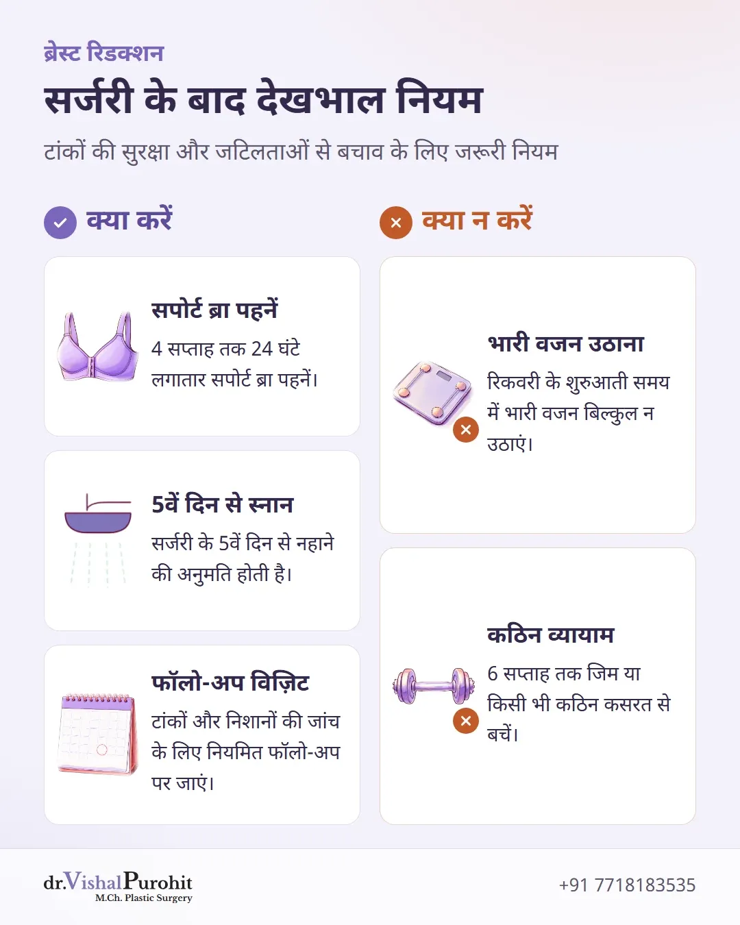 ब्रेस्ट रिडक्शन के बाद क्या करें और क्या न करें की चेकलिस्ट।