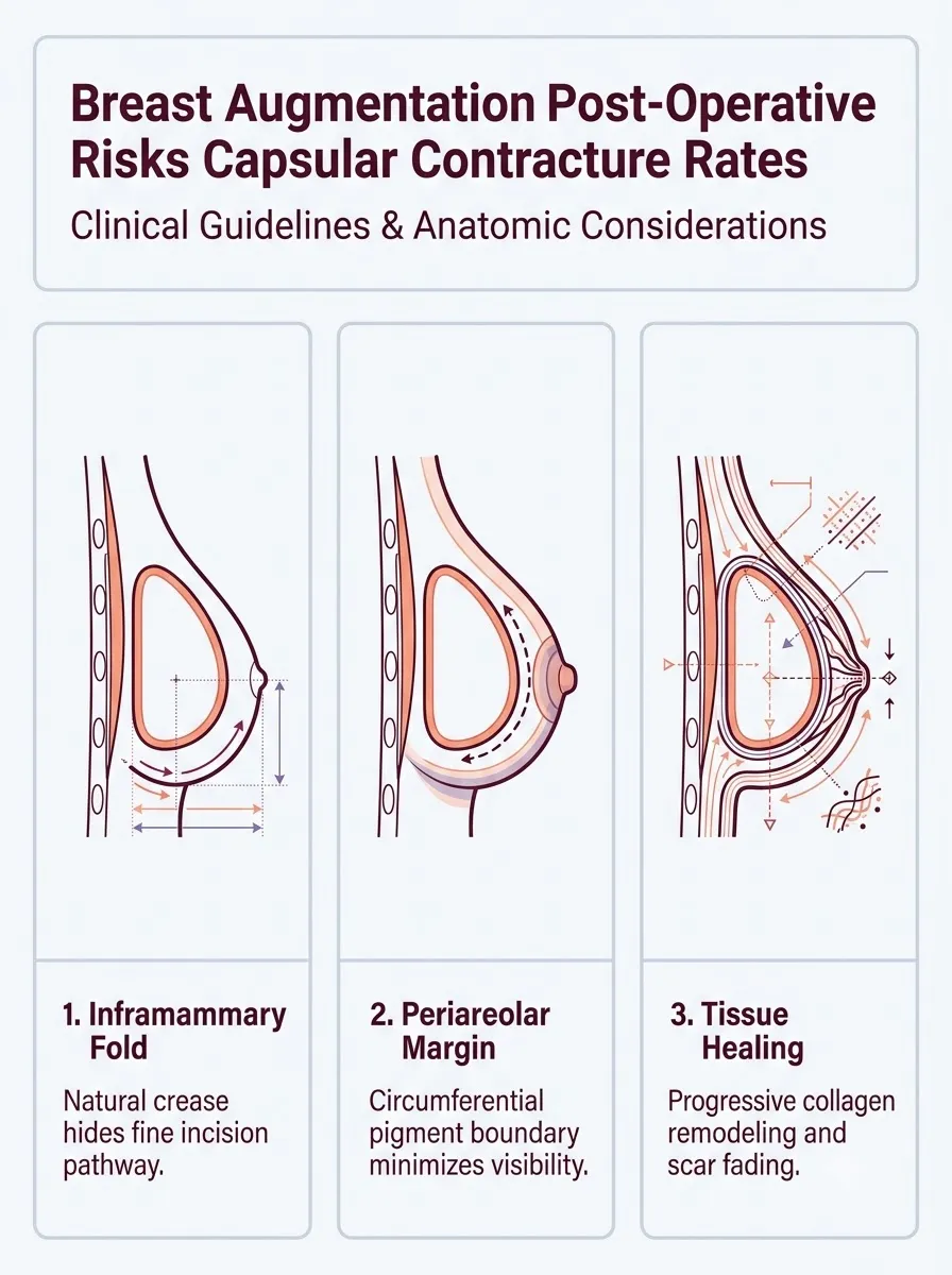 Medical schematic diagram illustrating post-operative risks: capsular contracture rates in breast augmentation surgery by Dr. Vishal Purohit in Jaipur