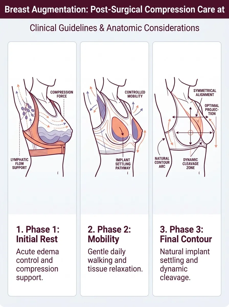 Medical schematic diagram illustrating post-surgical compression care at kalpana aesthetics in breast augmentation surgery by Dr. Vishal Purohit in Jaipur