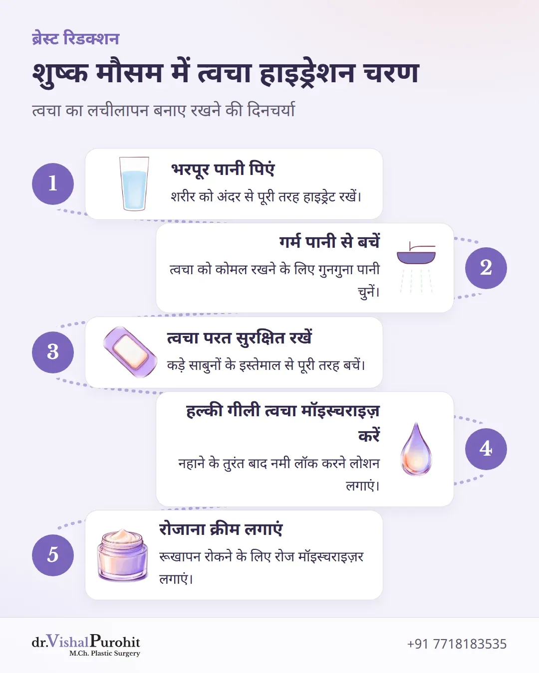 ब्रेस्ट रिडक्शन से पहले त्वचा को हाइड्रेट रखने के पांच चरण।