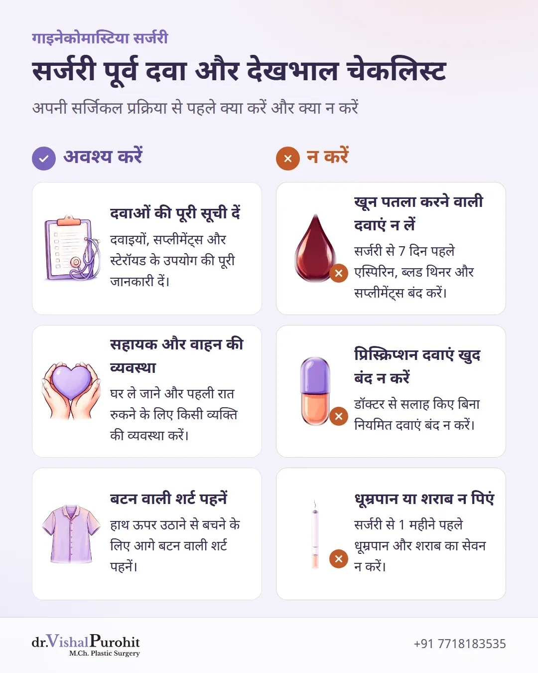 गाइनेकोमास्टिया सर्जरी से पहले क्या करें और क्या न करें की चेकलिस्ट
