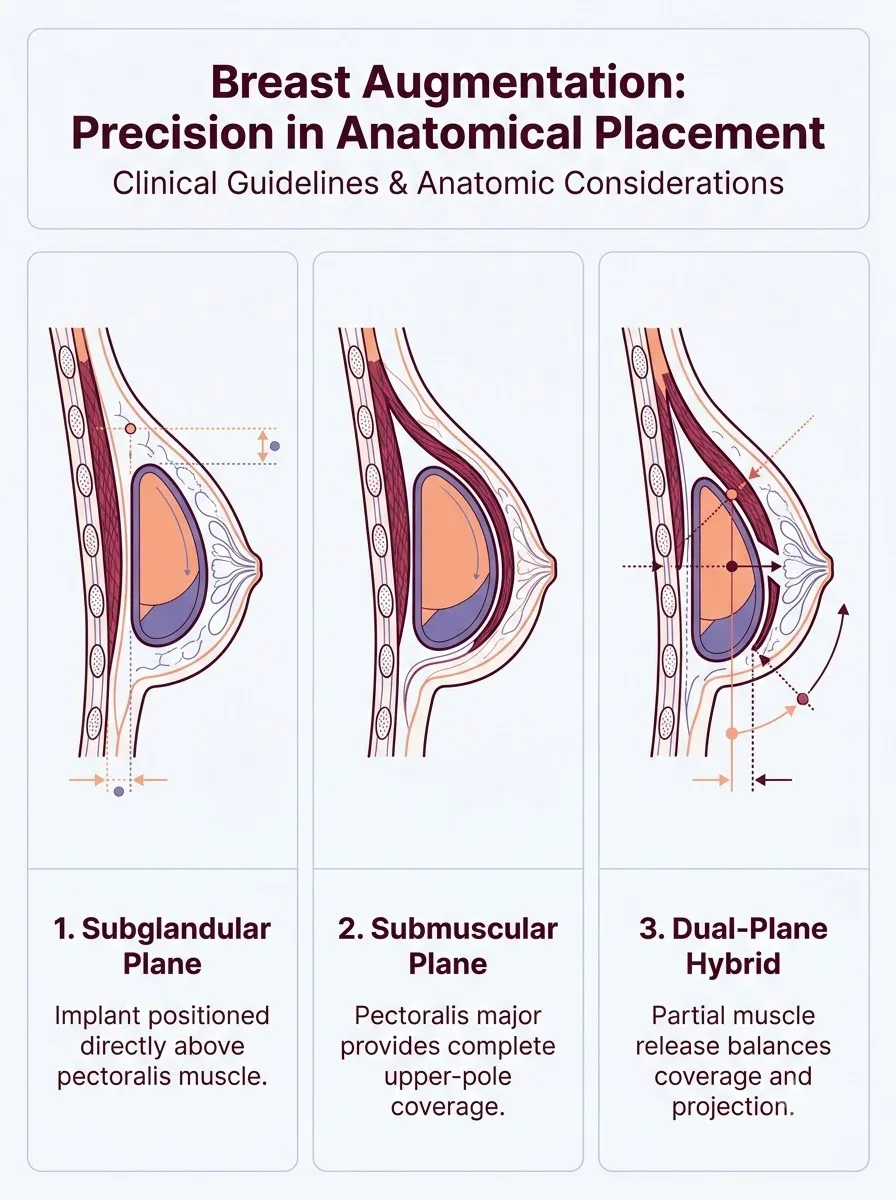 Medical schematic diagram illustrating precision in anatomical placement in breast augmentation surgery by Dr. Vishal Purohit in Jaipur
