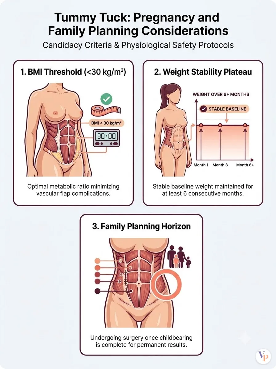 Medical schematic diagram illustrating Pregnancy and Family Planning Considerations in tummy tuck surgery by Dr. Vishal Purohit in Jaipur