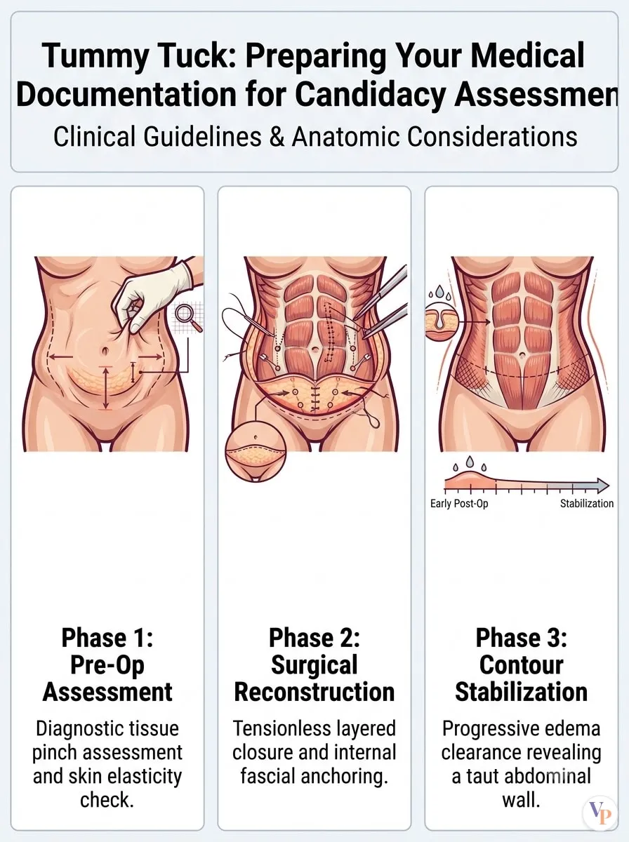 Medical schematic diagram illustrating Preparing Your Medical Documentation for Candidacy Assessment in tummy tuck surgery by Dr. Vishal Purohit in Jaipur