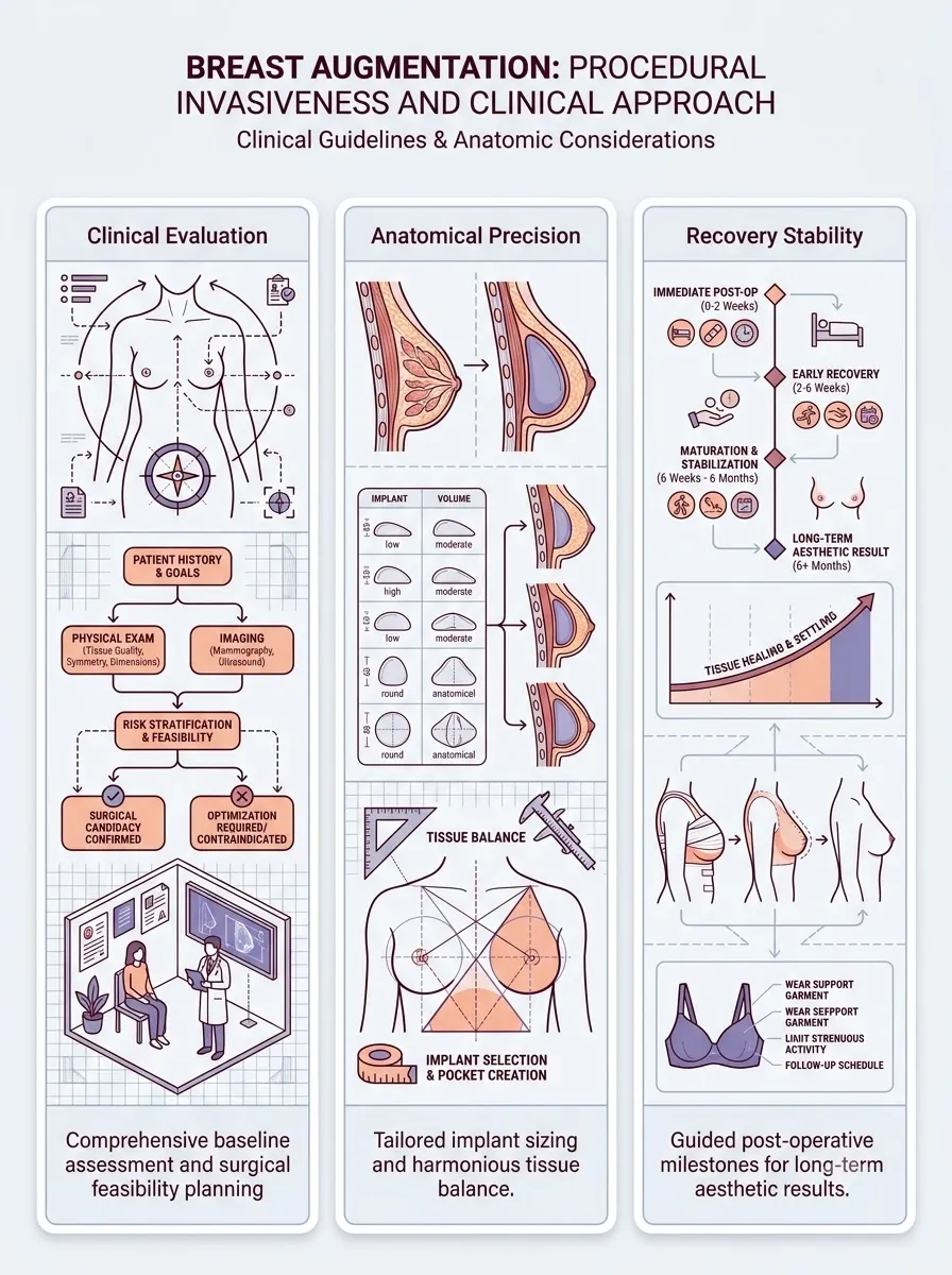 Medical schematic diagram illustrating procedural invasiveness and clinical approach in breast augmentation surgery by Dr. Vishal Purohit in Jaipur