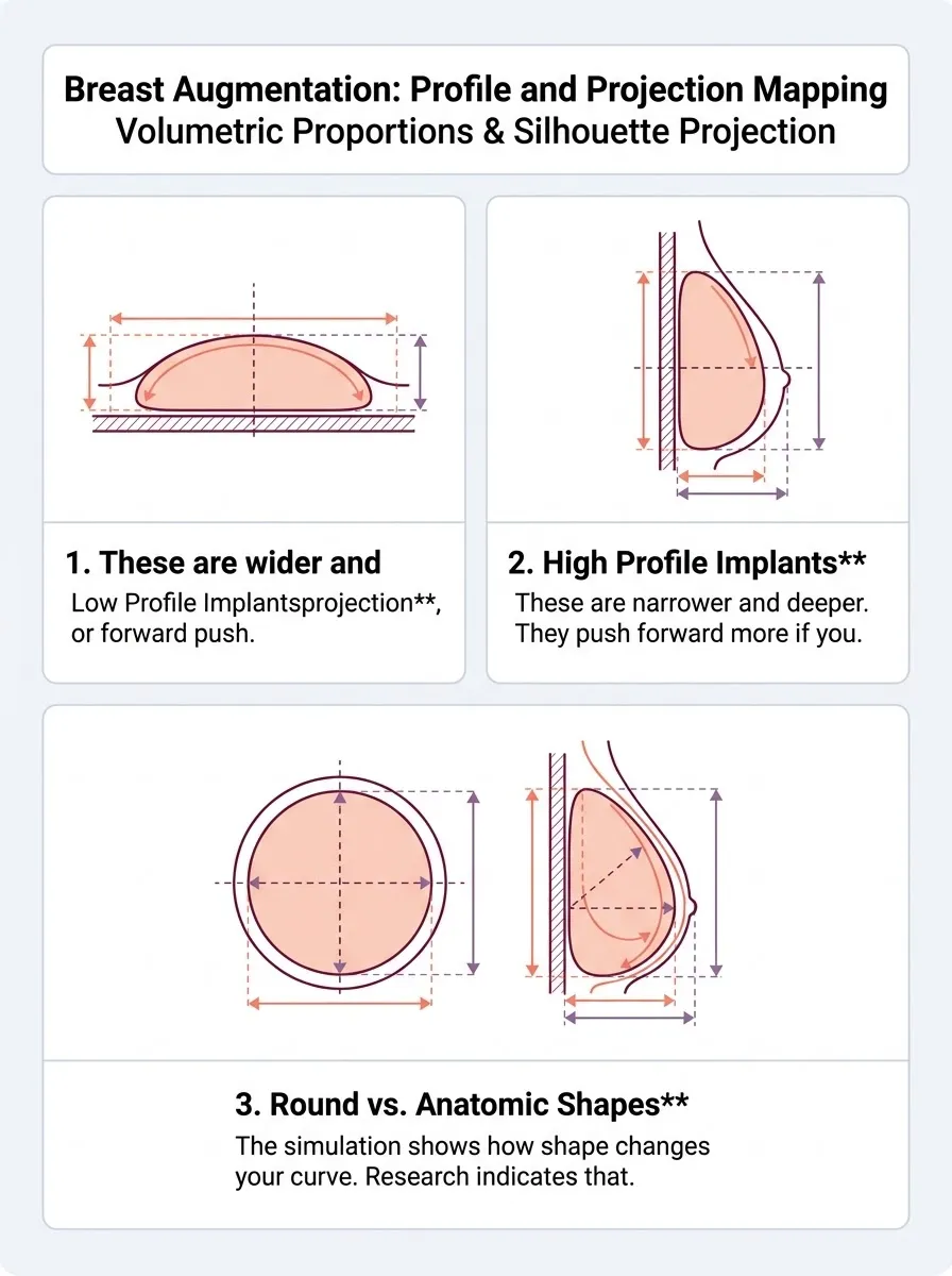 Medical schematic diagram illustrating profile and projection mapping in breast augmentation surgery by Dr. Vishal Purohit in Jaipur