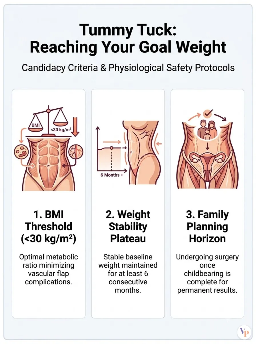 Medical schematic diagram illustrating Reaching Your Goal Weight in tummy tuck surgery by Dr. Vishal Purohit in Jaipur