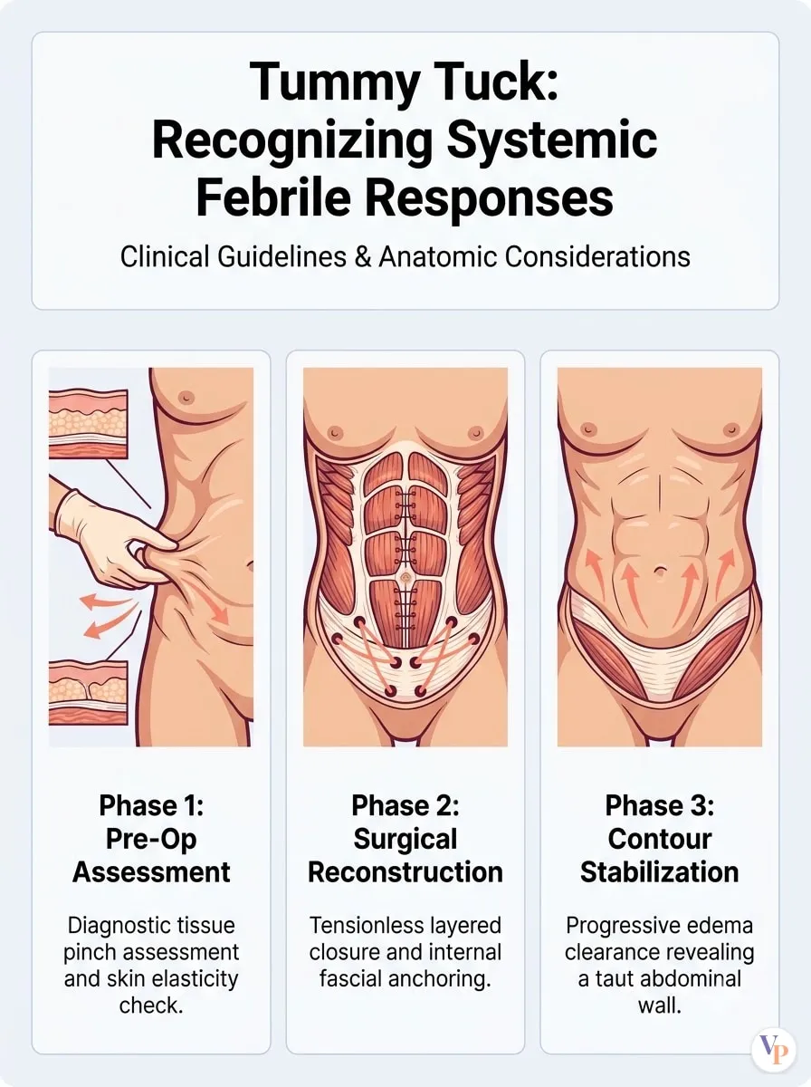 Medical schematic diagram illustrating Recognizing Systemic Febrile Responses in tummy tuck surgery by Dr. Vishal Purohit in Jaipur