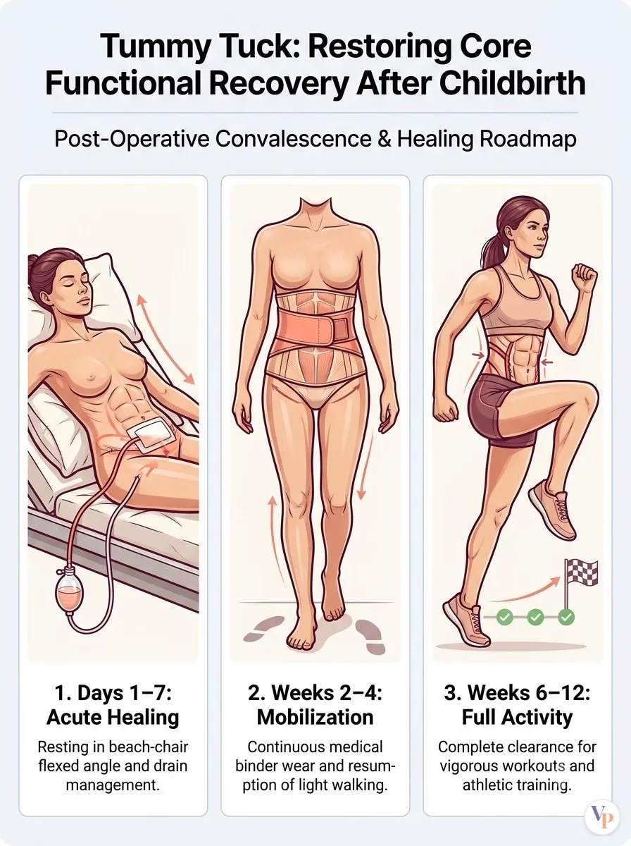 Medical schematic diagram illustrating Restoring Core Functional Recovery After Childbirth in tummy tuck surgery by Dr. Vishal Purohit in Jaipur