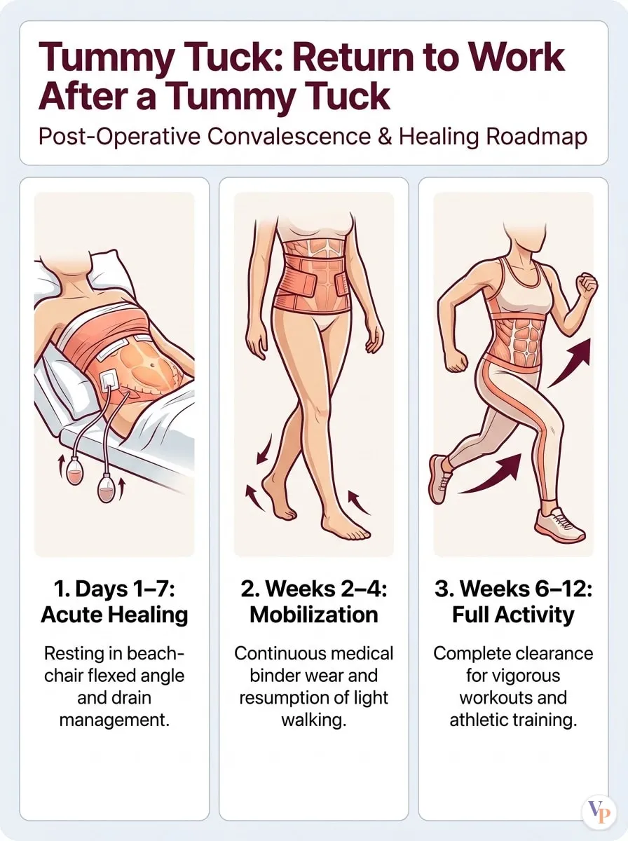 Medical schematic diagram illustrating Return to Work After a Tummy Tuck in tummy tuck surgery by Dr. Vishal Purohit in Jaipur