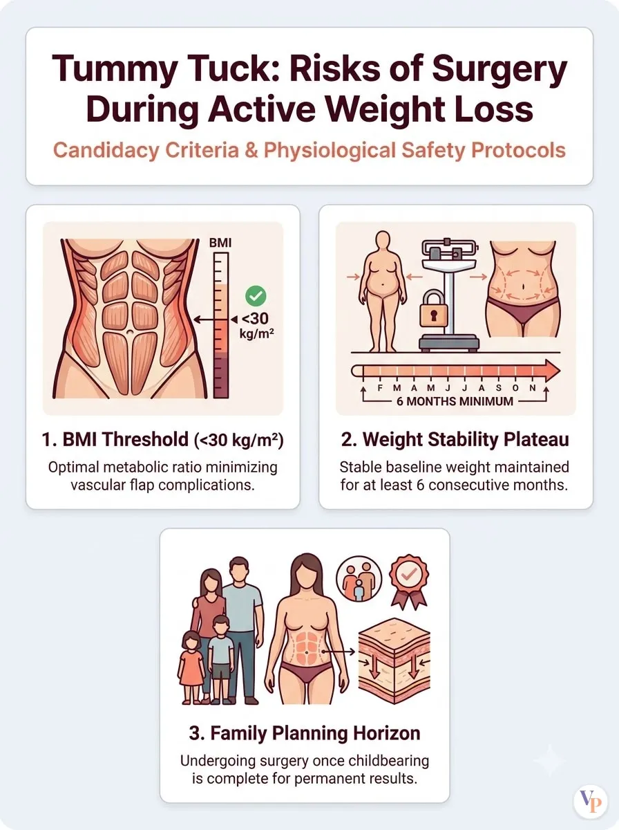 Medical schematic diagram illustrating Risks of Surgery During Active Weight Loss in tummy tuck surgery by Dr. Vishal Purohit in Jaipur