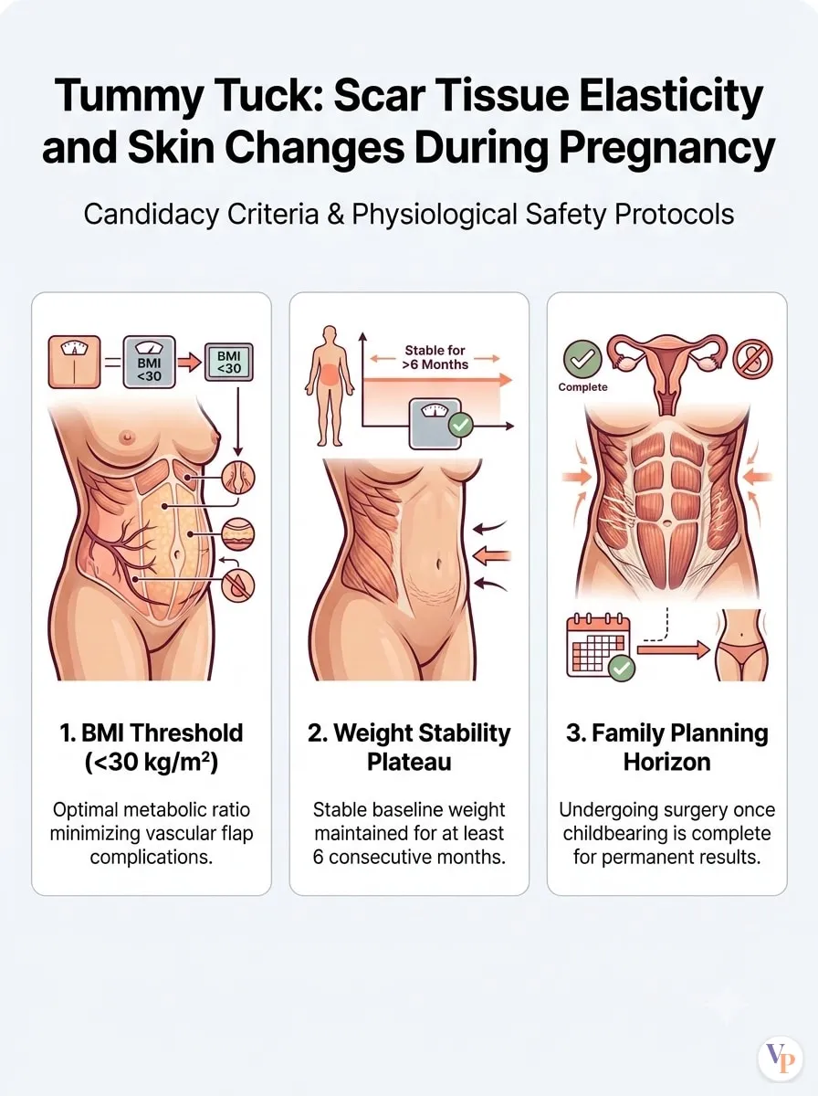 Medical schematic diagram illustrating Scar Tissue Elasticity and Skin Changes During Pregnancy in tummy tuck surgery by Dr. Vishal Purohit in Jaipur