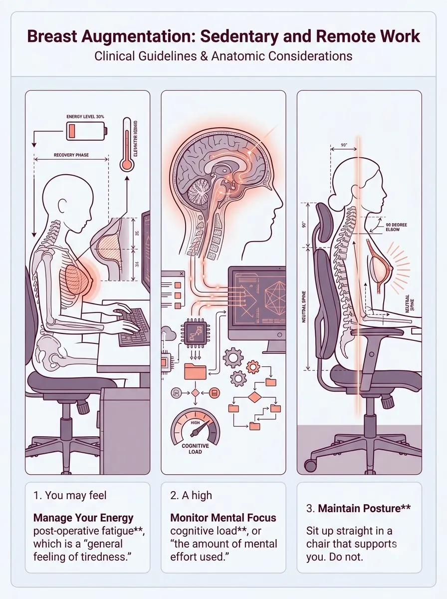 Medical schematic diagram illustrating sedentary and remote work in breast augmentation surgery by Dr. Vishal Purohit in Jaipur