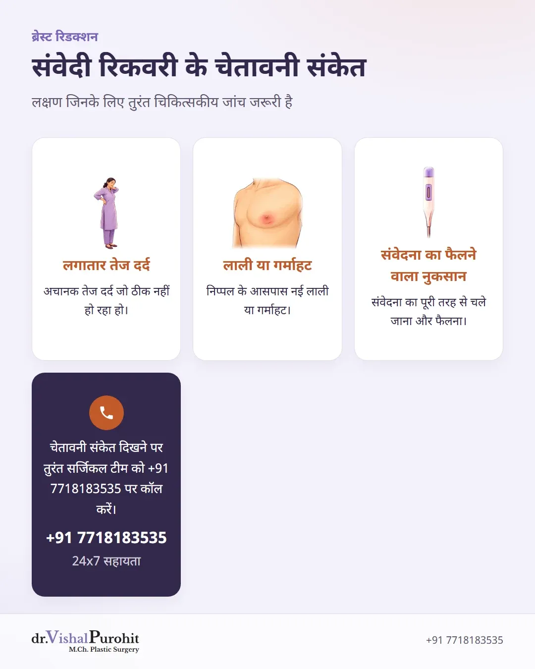 निप्पल संवेदना रिकवरी के दौरान चेतावनी संकेत जिनके लिए क्लिनिक से संपर्क करें
