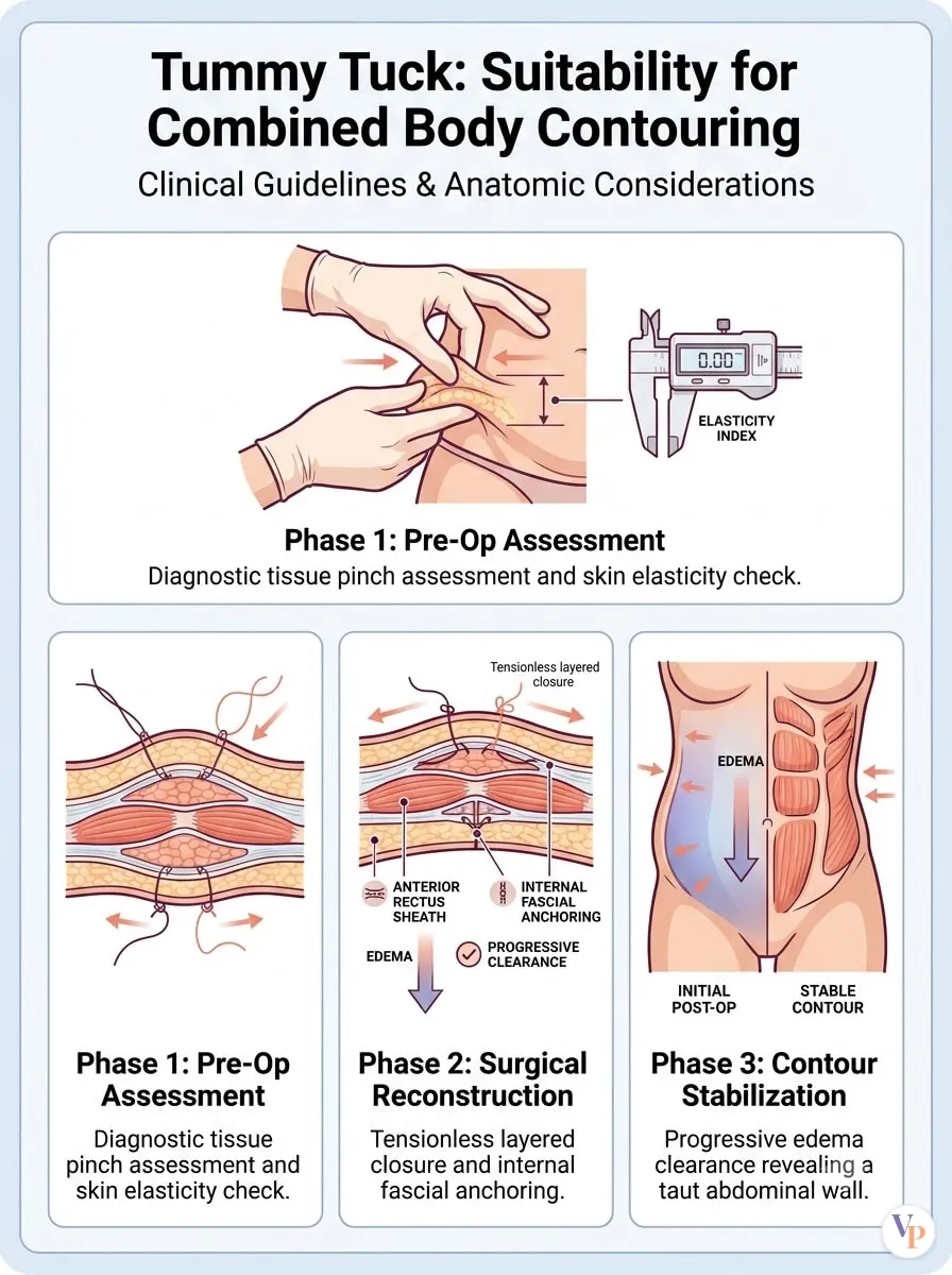 Medical schematic diagram illustrating Suitability for Combined Body Contouring in tummy tuck surgery by Dr. Vishal Purohit in Jaipur