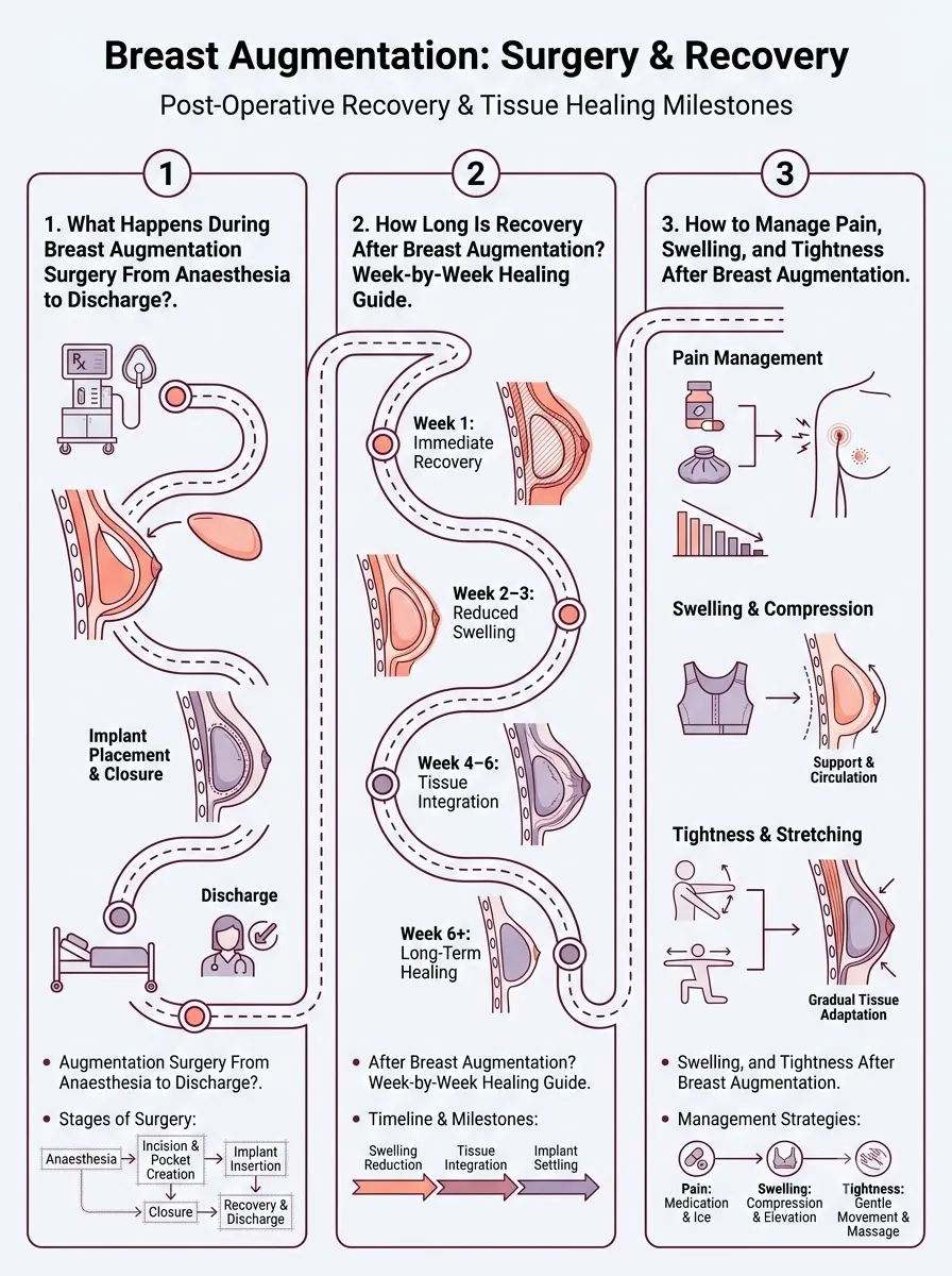 Medical schematic diagram illustrating surgery &amp; recovery in breast augmentation surgery by Dr. Vishal Purohit in Jaipur