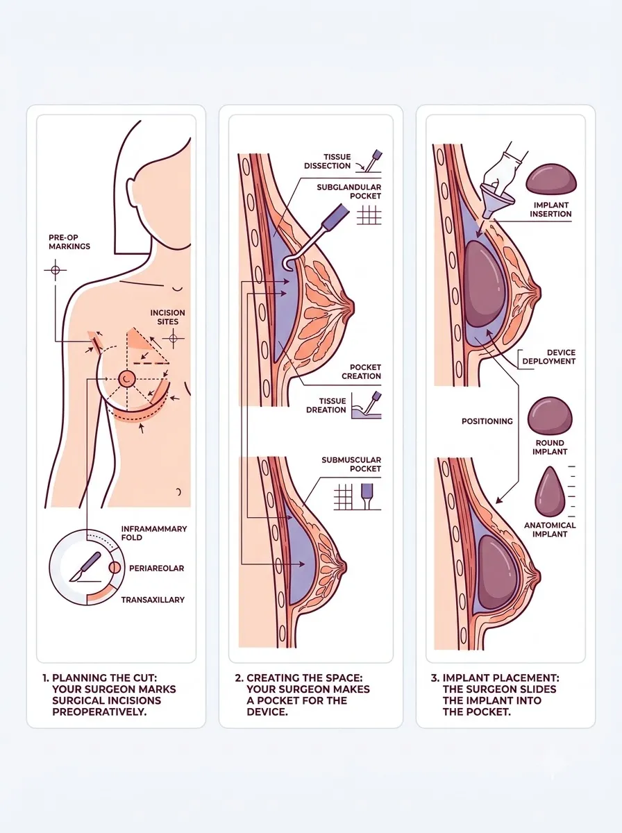 Medical schematic diagram illustrating surgical breast augmentation: the invasive route in breast augmentation surgery by Dr. Vishal Purohit in Jaipur