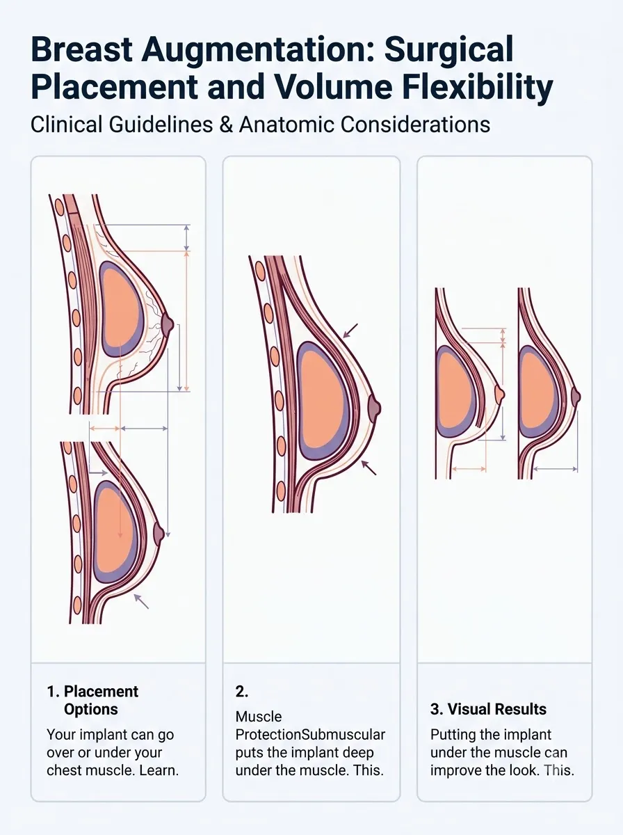 Medical schematic diagram illustrating surgical placement and volume flexibility in breast augmentation surgery by Dr. Vishal Purohit in Jaipur