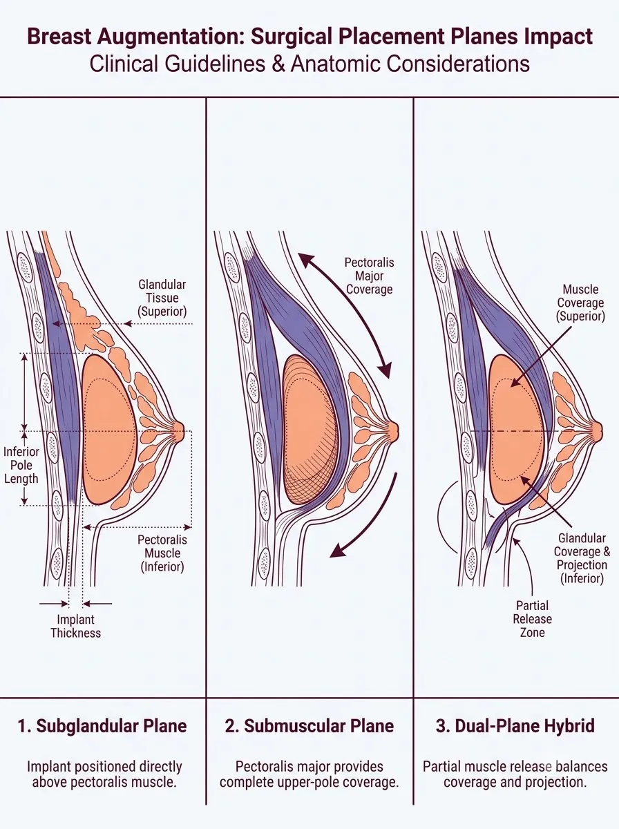 Medical schematic diagram illustrating surgical placement planes: impact on visibility and feel in breast augmentation surgery by Dr. Vishal Purohit in Jaipur