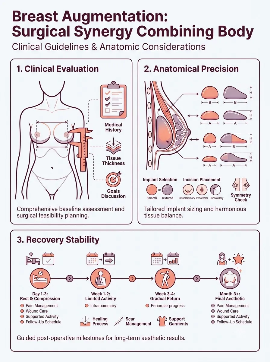 Medical schematic diagram illustrating surgical synergy: combining body contouring with augmentation in breast augmentation surgery by Dr. Vishal Purohit in Jaipur