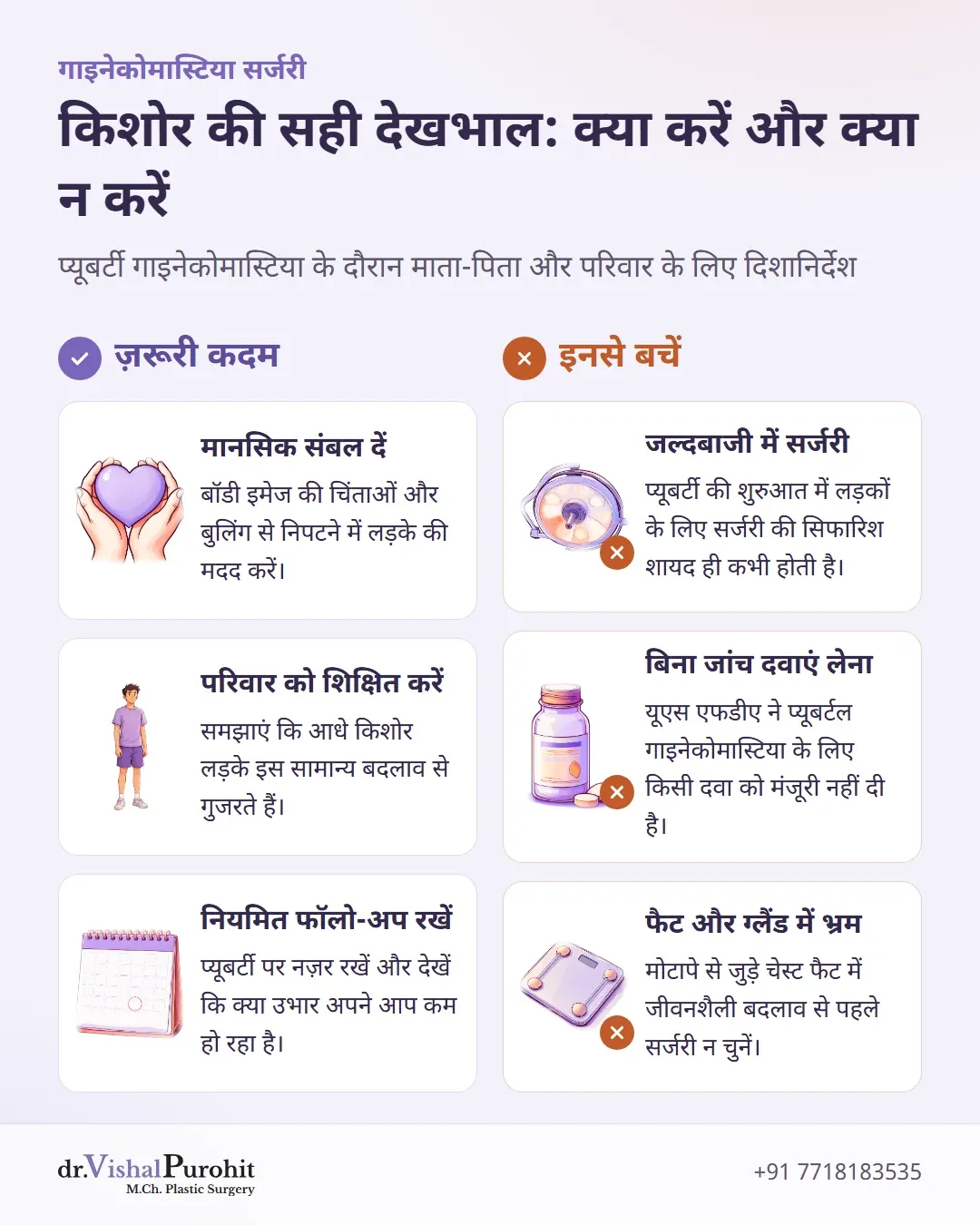 गाइनेकोमास्टिया से प्रभावित किशोरों के माता-पिता के लिए क्या करें और क्या न करें की सूची।