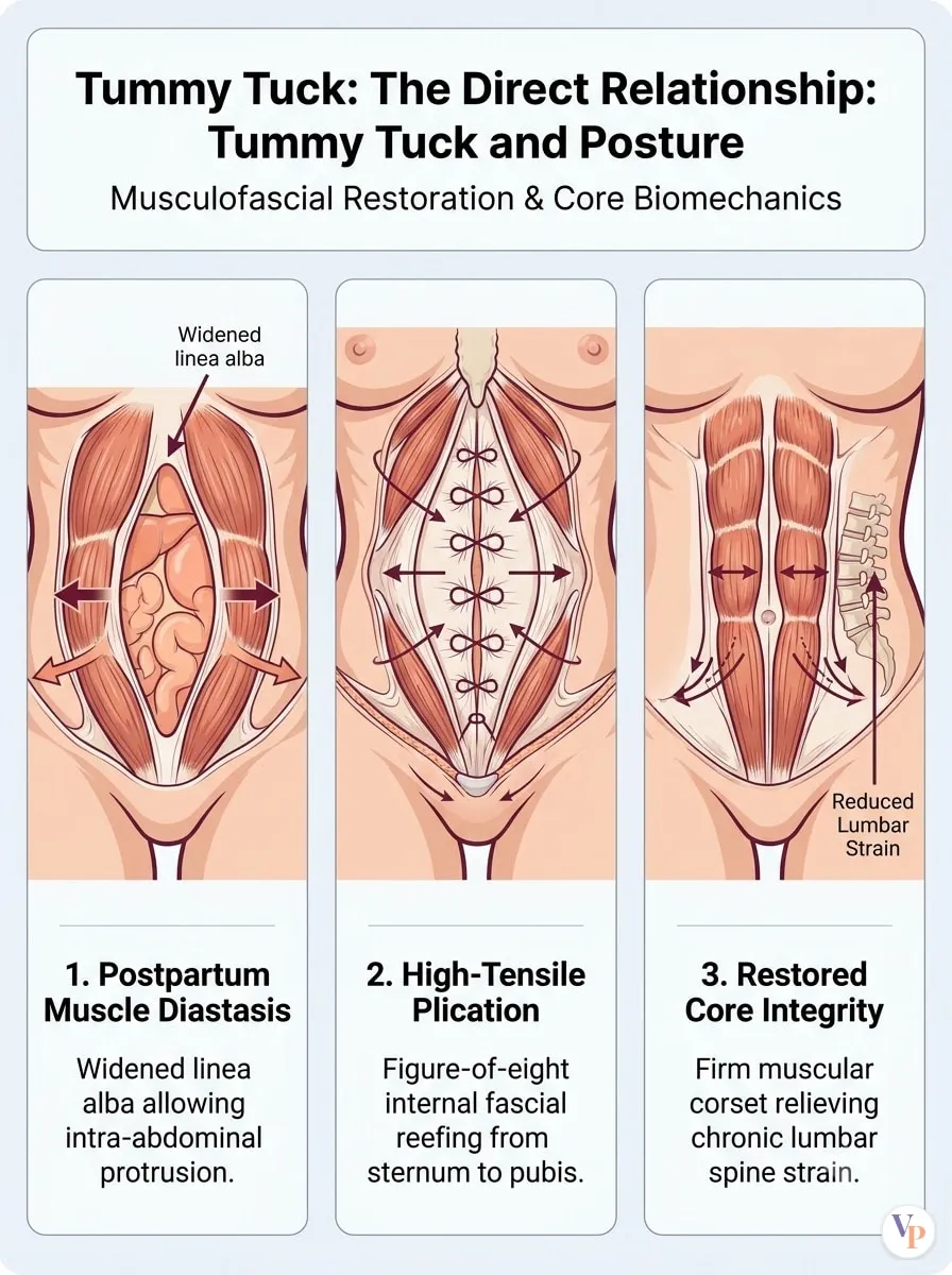 Medical schematic diagram illustrating The Direct Relationship: Tummy Tuck and Posture in tummy tuck surgery by Dr. Vishal Purohit in Jaipur