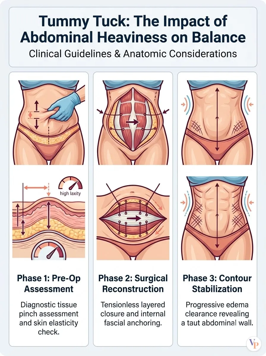 Medical schematic diagram illustrating The Impact of Abdominal Heaviness on Balance in tummy tuck surgery by Dr. Vishal Purohit in Jaipur