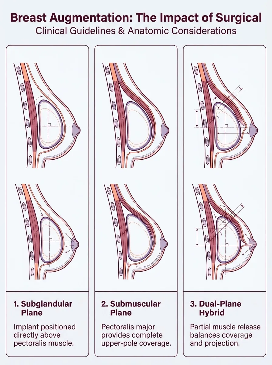 Medical schematic diagram illustrating the impact of surgical placement on tissue-to-implant integration in breast augmentation surgery by Dr. Vishal Purohit in Jaipur