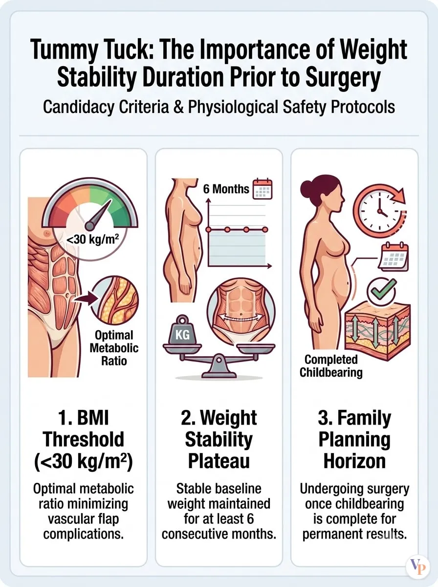 Medical schematic diagram illustrating The Importance of Weight Stability Duration Prior to Surgery in tummy tuck surgery by Dr. Vishal Purohit in Jaipur