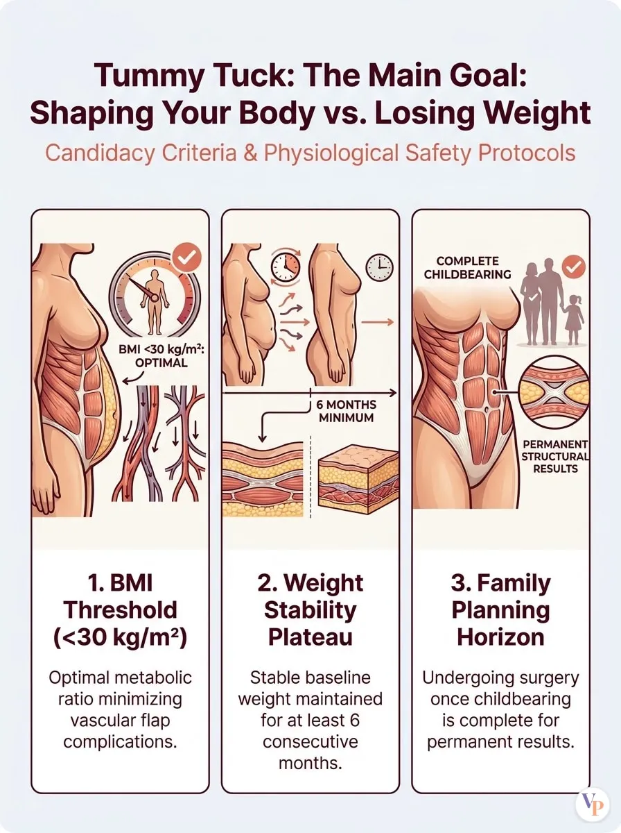 Medical schematic diagram illustrating The Main Goal: Shaping Your Body vs. Losing Weight in tummy tuck surgery by Dr. Vishal Purohit in Jaipur