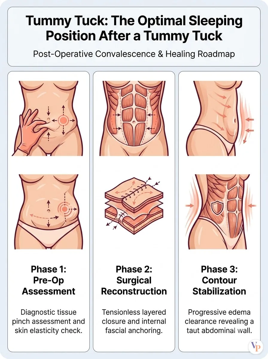 Medical schematic diagram illustrating The Optimal Sleeping Position After a Tummy Tuck in tummy tuck surgery by Dr. Vishal Purohit in Jaipur