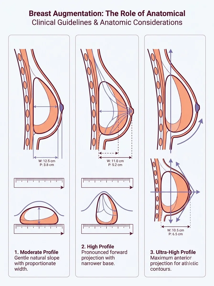 Medical schematic diagram illustrating the role of anatomical proportionality: chest wall width and base diameter in breast augmentation surgery by Dr. Vishal Purohit in Jaipur
