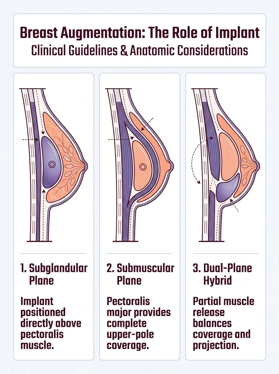Medical schematic diagram illustrating the role of implant displacement during compression in breast augmentation surgery by Dr. Vishal Purohit in Jaipur
