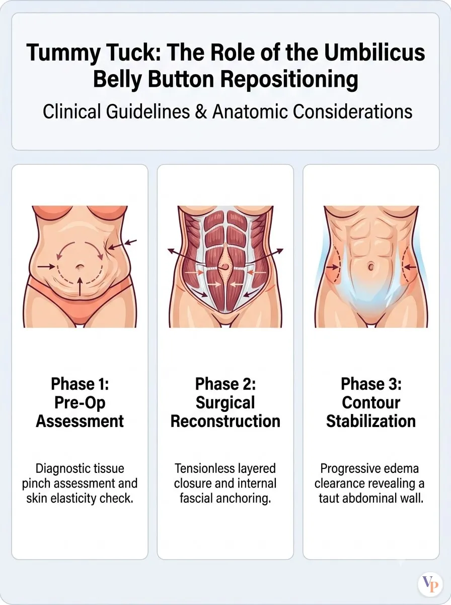 Medical schematic diagram illustrating The Role of the Umbilicus (Belly Button Repositioning) in tummy tuck surgery by Dr. Vishal Purohit in Jaipur