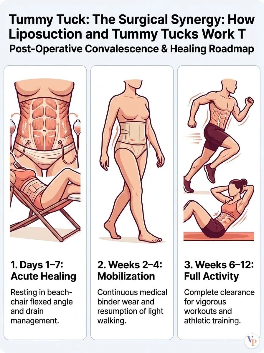 Medical schematic diagram illustrating The Surgical Synergy: How Liposuction and Tummy Tucks Work Together in tummy tuck surgery by Dr. Vishal Purohit in Jaipur
