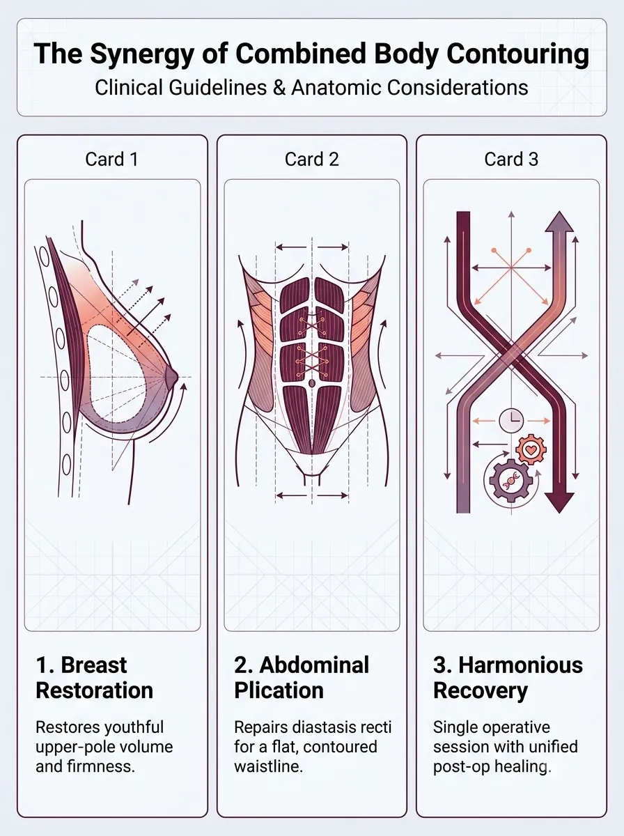 Medical schematic diagram illustrating the synergy of combined body contouring: why combine breast augmentation and a tummy tuck? in breast augmentation surgery by Dr. Vishal Purohit in Jaipur
