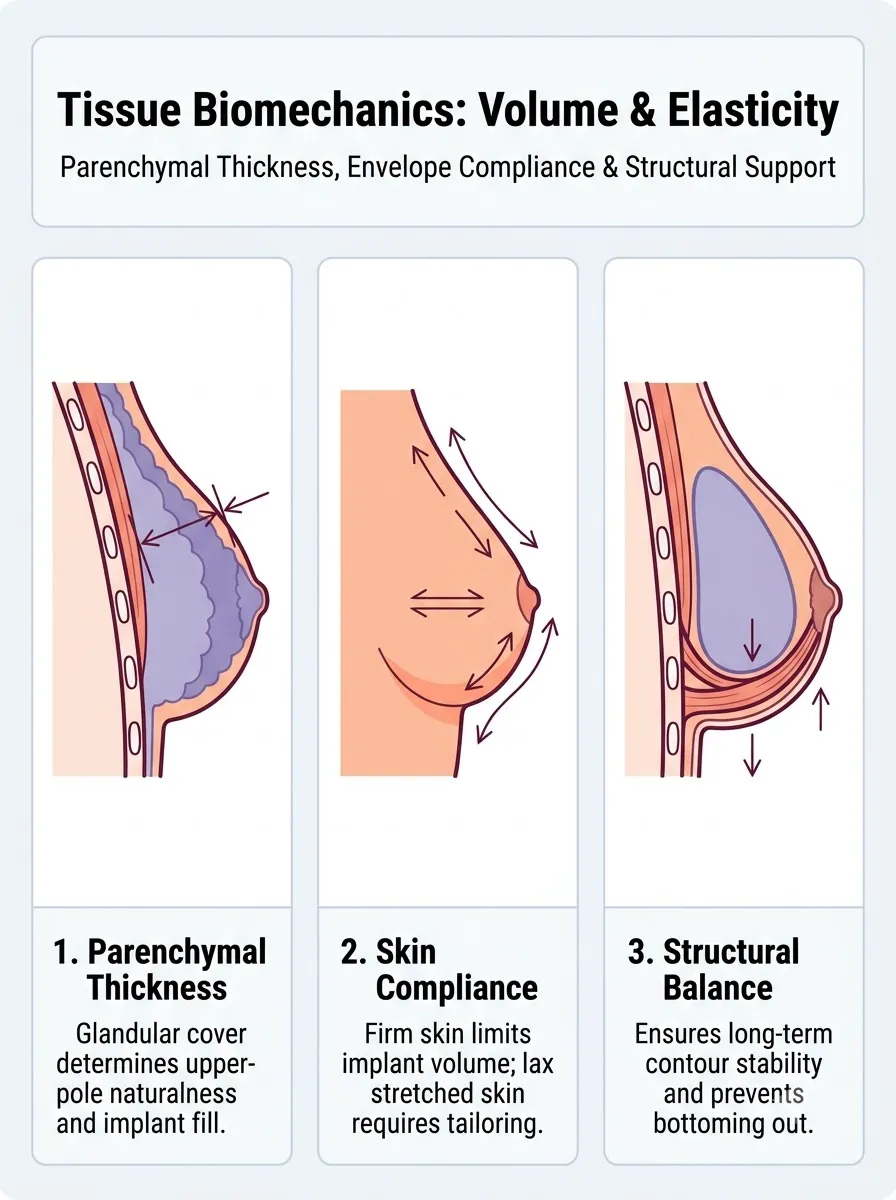 Medical schematic diagram illustrating tissue and elasticity in breast augmentation surgery by Dr. Vishal Purohit in Jaipur
