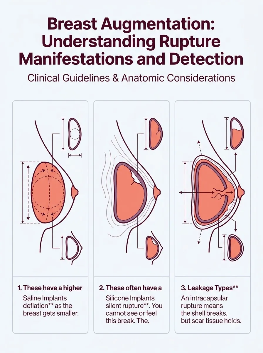 Medical schematic diagram illustrating understanding rupture manifestations and detection in breast augmentation surgery by Dr. Vishal Purohit in Jaipur