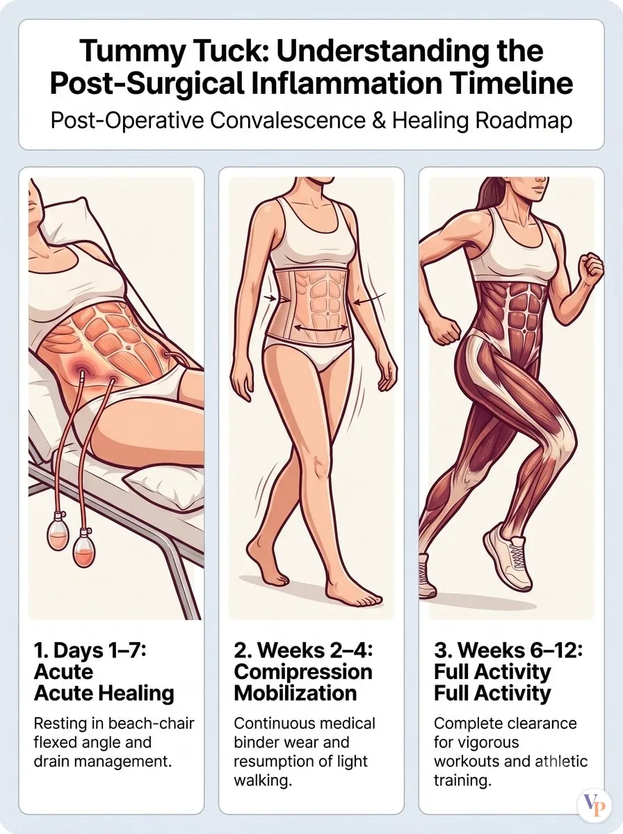 Medical schematic diagram illustrating Understanding the Post-Surgical Inflammation Timeline in tummy tuck surgery by Dr. Vishal Purohit in Jaipur