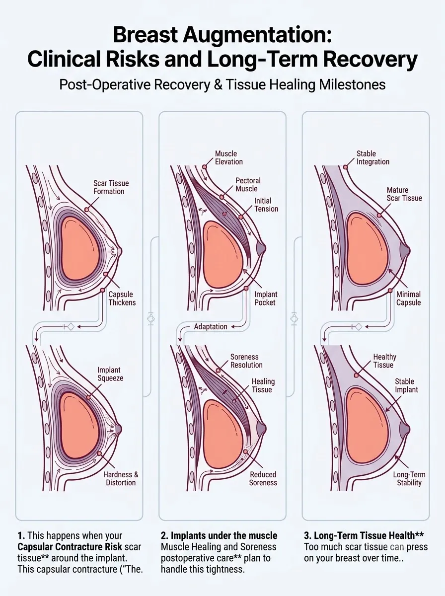 Medical schematic diagram illustrating understanding the recovery timeline in breast augmentation surgery by Dr. Vishal Purohit in Jaipur