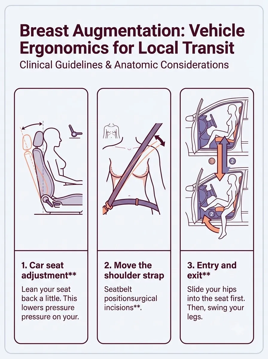 Medical schematic diagram illustrating vehicle ergonomics for local transit in breast augmentation surgery by Dr. Vishal Purohit in Jaipur