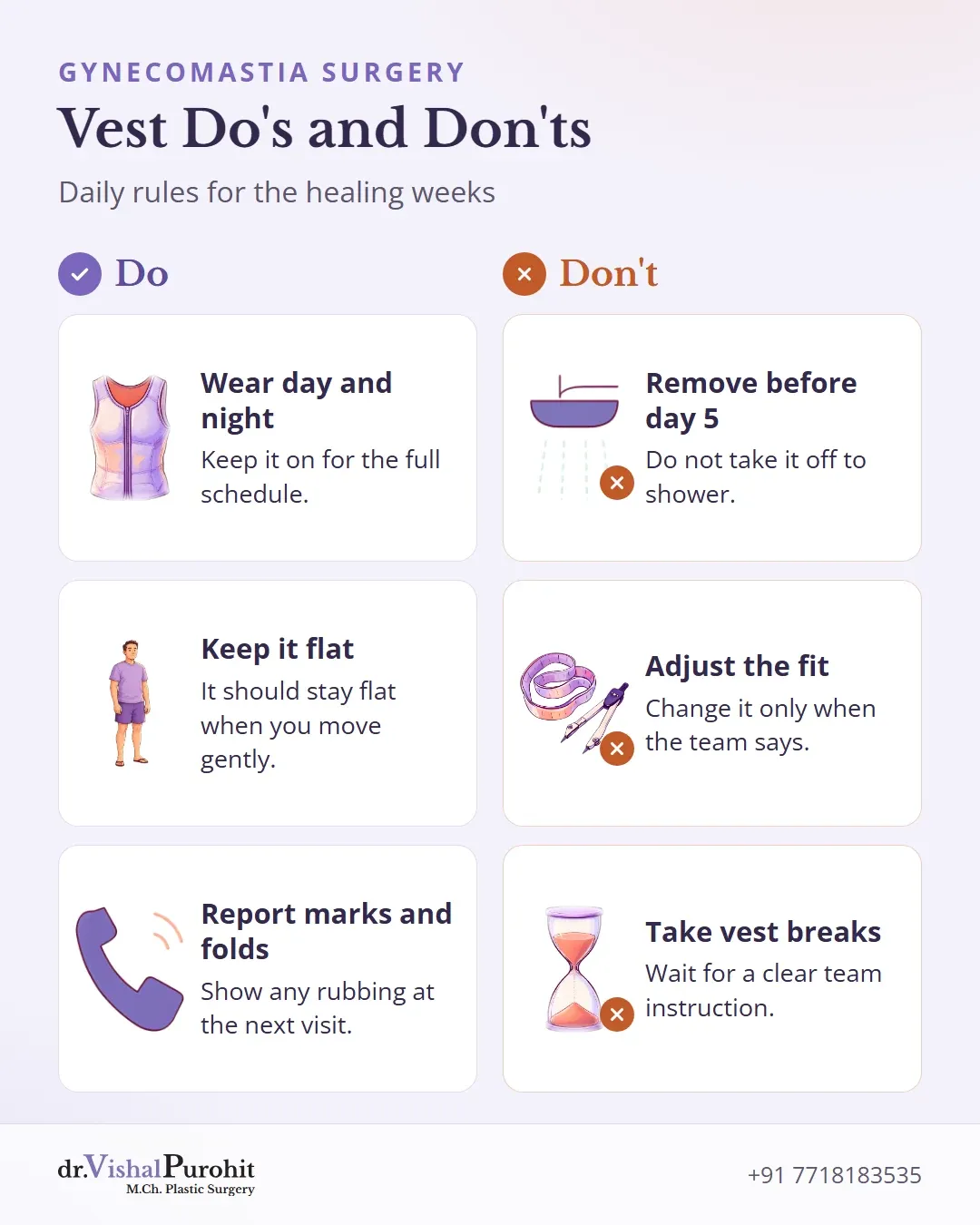 Checklist of three things to do and three to avoid with the compression vest.