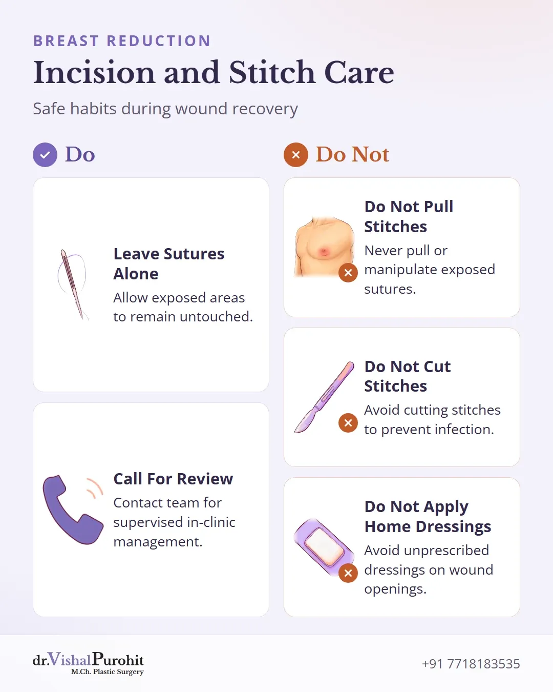 Checklist of dos and don’ts for incision and suture care.