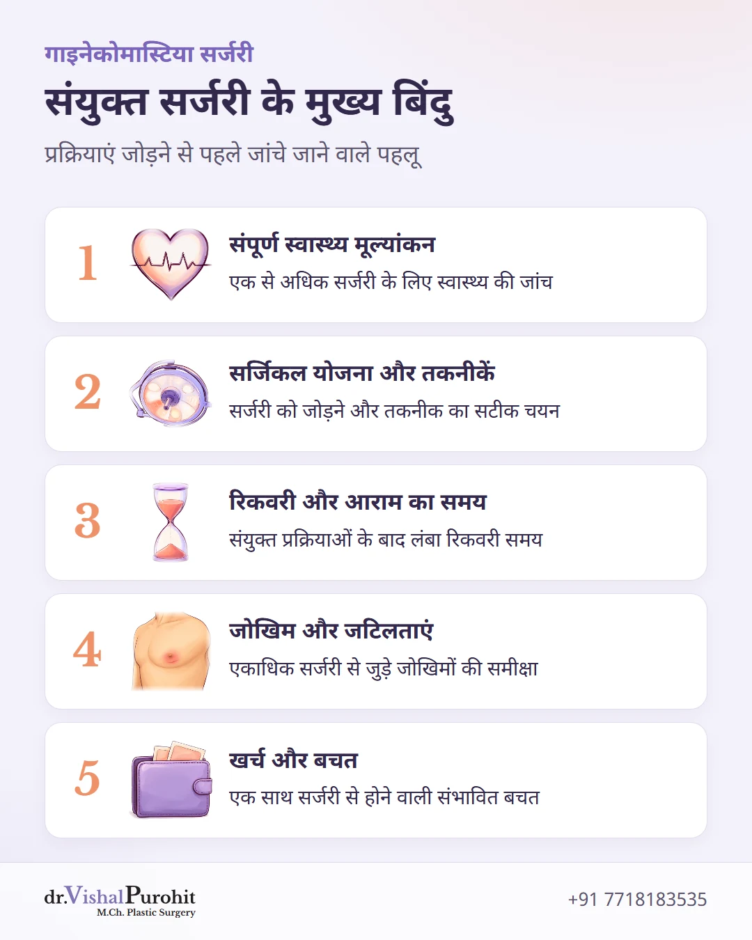 गाइनेकोमास्टिया के साथ अन्य सर्जरी जोड़ने पर ध्यान देने योग्य पांच बिंदु।