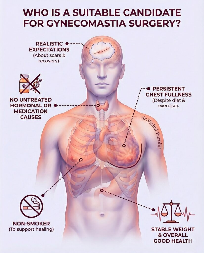 Infographic for Gynecomastia Surgery Candidates by Dr. Vishal Purohit in Jaipur, India.