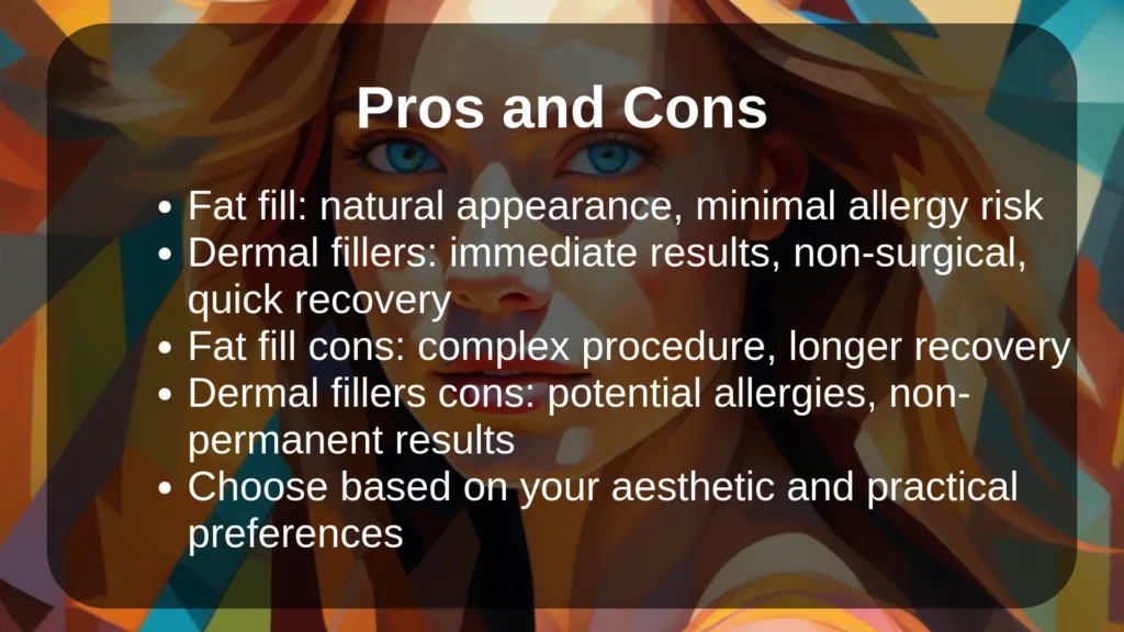 pros and cons of Fat-fill and Dermal fillers