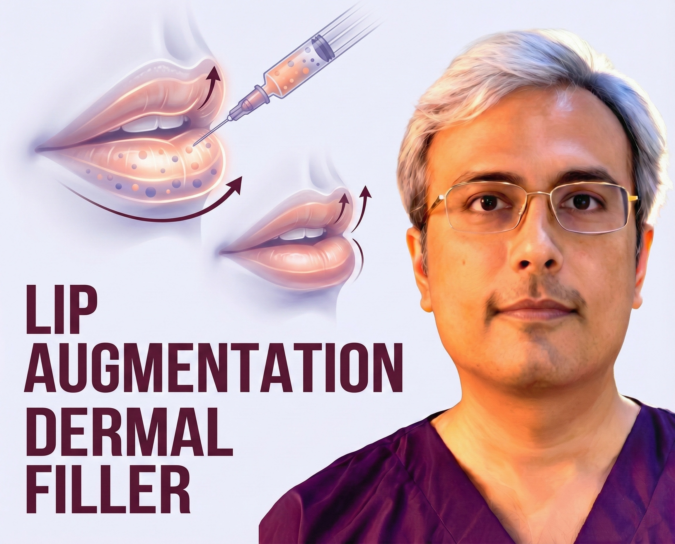 Lip Augmentation Dermal Filler Injection Illustration Showing Volume and Shape Enhancement.