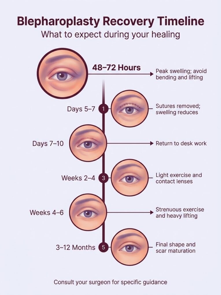 Blepharoplasty eyelid surgery recovery timeline and healing stages by Dr. Vishal Purohit