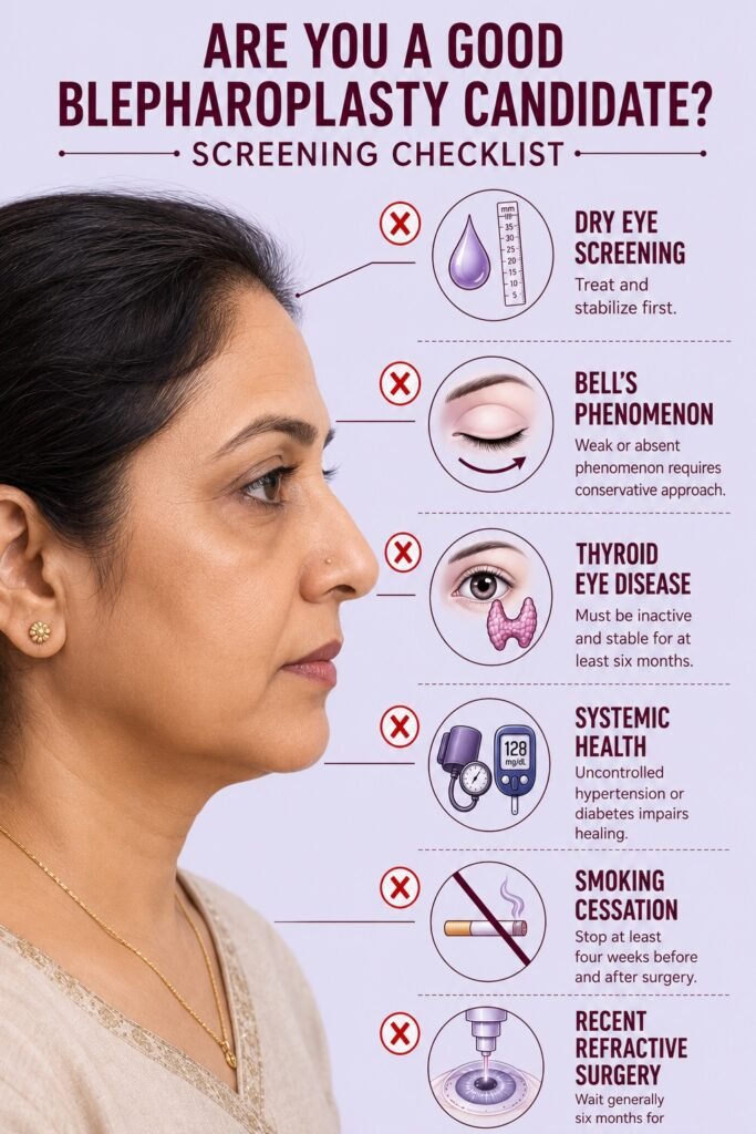 Blepharoplasty eyelid surgery screening checklist for candidates by Dr. Vishal Purohit in Jaipur